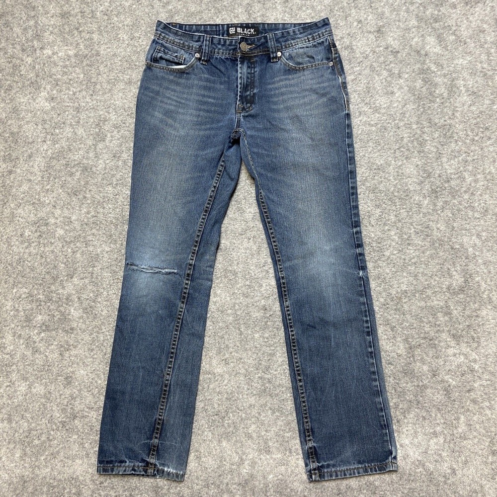 Black Premium Slim Fit Jeans Mens Size 30x30 Blue Distressed Denim Pants Skater